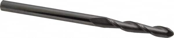 OSG - 1/4" Diam, 1-1/2" LOC, 2 Flute Solid Carbide Ball End Mill - Uncoated, Single End, 4" OAL, 1/4" Shank Diam, Spiral Flute - Benchmark Tooling