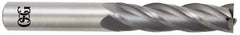 OSG - 1/2", 1" LOC, 1/2" Shank Diam, 4" OAL, 4 Flute, Solid Carbide Square End Mill - Single End, Uncoated, Spiral Flute, 30° Helix, Centercutting, Right Hand Cut, Right Hand Flute, Series 464 - Benchmark Tooling