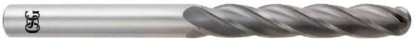 OSG - 5/16" Diam, 1-5/8" LOC, 4 Flute Solid Carbide Ball End Mill - TiAlN Finish, Single End, 4" OAL, 5/16" Shank Diam, Spiral Flute - Benchmark Tooling