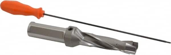 Kennametal - 26.59 to 27.09mm Diam, 3xD, 84.07mm Max Depth, 1-1/4" Shank Diam, 117.09mm Flute, 222.25mm OAL, Replaceable Tip Drill - KSEM1047 Insert, 6 Seat Size, Series KSEM - Benchmark Tooling