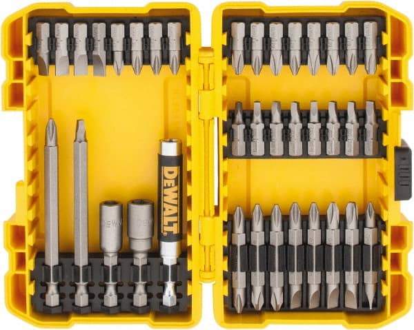 DeWALT - 37 Piece, Screwdriver Bit Set - #1, #2 & #3 Phillips, #1, #2 & #3 Square Recess, #6, #8 & #10 Slotted - Benchmark Tooling