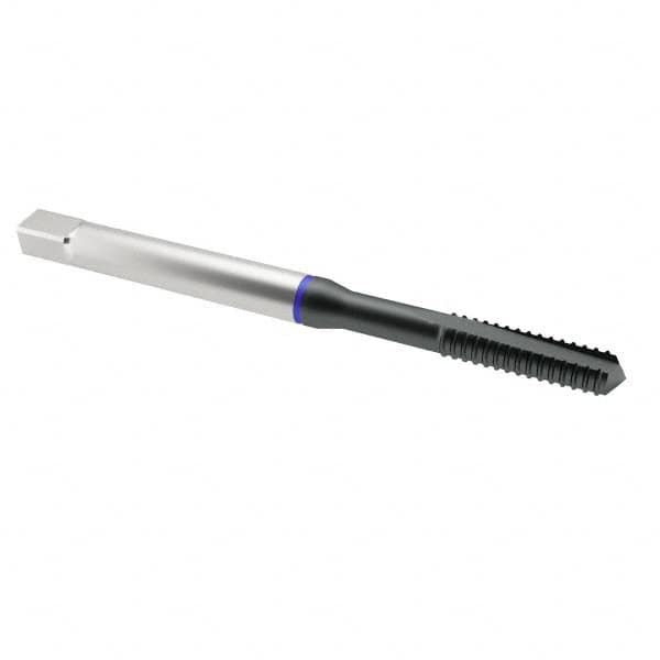 Emuge - 1/4-20 UNC 2BX 3 Flute Nitride Finish Cobalt Straight Flute Machine Tap - Modified Bottoming, Right Hand Thread, 3.15" OAL, 0.669" Thread Length, Oversize - Exact Industrial Supply