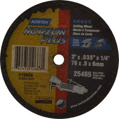 Norton - 3" Ceramic Cutoff Wheel - 0.035" Thick, 1/4" Arbor, 25,465 Max RPM, Use with Die Grinders - Benchmark Tooling