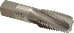Emuge - 1/2-14 NPT, 15° Helix, 5 Flutes, Modified Bottoming Chamfer, Bright Finish, High Speed Steel, Spiral Flute Pipe Tap - Right Hand Flute, 11/16" Shank Diam, 1.38" Thread Length, 0.517-0.641" Projection, 0.515" Square Size, - Benchmark Tooling
