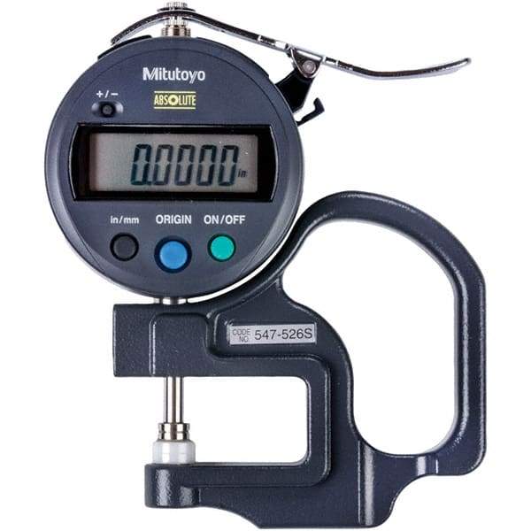 Mitutoyo - 0mm to 12mm Measurement, 0.001mm Resolution Electronic Thickness Gage - Accurate up to 0.0002", 1.5 N Measuring Force - Benchmark Tooling