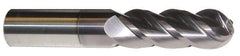 ProMax - 1" Diam, 2-3/4" LOC, 4 Flute Solid Carbide Ball End Mill - AlTiN Finish, Single End, 5" OAL, 1" Shank Diam, Spiral Flute - Benchmark Tooling