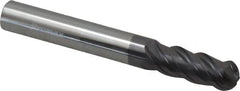 ProMax - 5/16" Diam, 3/4" LOC, 4 Flute Solid Carbide Ball End Mill - AlTiN Finish, Single End, 2-1/2" OAL, 5/16" Shank Diam, Spiral Flute - Benchmark Tooling