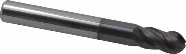 ProMax - 5/16" Diam, 1/2" LOC, 4 Flute Solid Carbide Ball End Mill - AlTiN Finish, Single End, 2-1/2" OAL, 5/16" Shank Diam, Spiral Flute - Benchmark Tooling