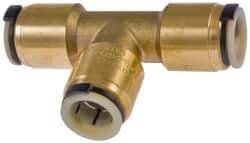 Watts - 3/4 x 1/2 x 1/2" Outside Diam, Lead Free Brass Push-to-Connect Tube Union Tee - 250 Max psi, Tube to Tube Connection, EPDM O-Ring, Lead-Free - Benchmark Tooling