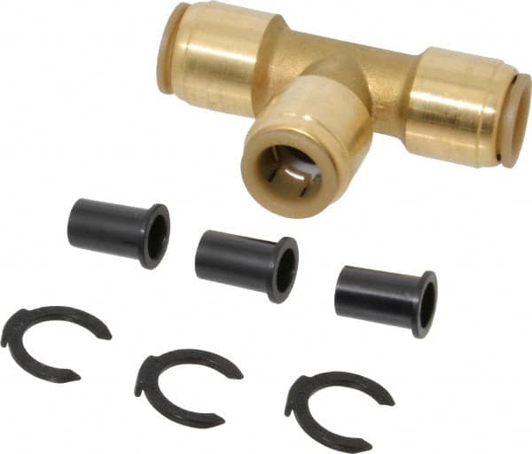 Watts - 1/2 x 1/2 x 1/2" Outside Diam, Lead Free Brass Push-to-Connect Tube Union Tee - 250 Max psi, Tube to Tube Connection, EPDM O-Ring, Lead-Free - Benchmark Tooling