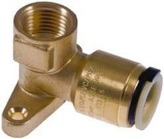 Watts - 1/2" Outside Diam, 1/2 FPT, Lead Free Brass Push-to-Connect Tube Female Drop Ear Elbow - 250 Max psi, Tube to Female NPT Connection, EPDM O-Ring, Lead-Free - Benchmark Tooling