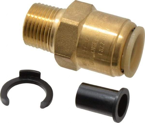 Watts - 1/2" Outside Diam, 1/2 NPT, Lead Free Brass Push-to-Connect Tube Male Connector - 250 Max psi, Tube to Male NPT Connection, EPDM O-Ring, Lead-Free - Benchmark Tooling