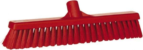 Vikan - 16" Fine Particle Synthetic Push Broom - 2" Bristle Length, Plastic Block, European Threaded Handle Connection - Benchmark Tooling