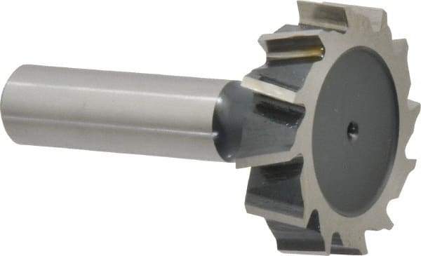 Interstate - 1-1/2" Diam x 3/8" Face Width, Cobalt, 16 Teeth, Shank Connection Woodruff Keyseat Cutter - Uncoated, 2-3/8" OAL x 1/2" Shank, Staggered Teeth, ANSI 1212, Old Standard G - Benchmark Tooling