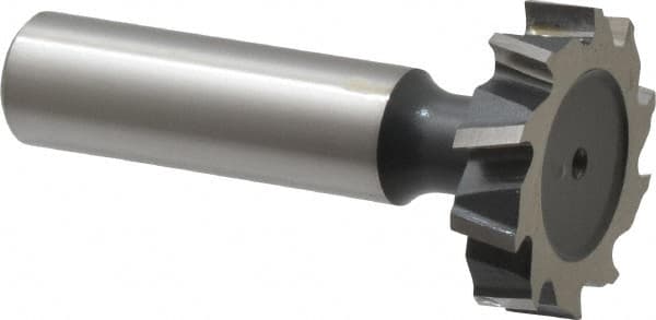 Interstate - 1-1/8" Diam x 1/4" Face Width, High Speed Steel, 12 Teeth, Shank Connection Woodruff Keyseat Cutter - Uncoated, 2-1/4" OAL x 1/2" Shank, Staggered Teeth, ANSI 809, Old Standard 18 - Benchmark Tooling