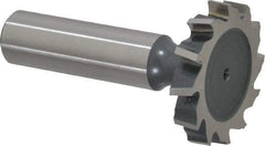 Interstate - 1-1/4" Diam x 7/32" Face Width, High Speed Steel, 14 Teeth, Shank Connection Woodruff Keyseat Cutter - Uncoated, 2-7/32" OAL x 1/2" Shank, Staggered Teeth, ANSI 710, Old Standard 20 - Benchmark Tooling