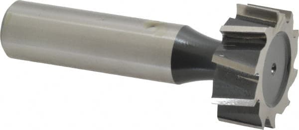 Interstate - 1" Diam x 3/8" Face Width, High Speed Steel, 10 Teeth, Shank Connection Woodruff Keyseat Cutter - Uncoated, 2-3/8" OAL x 1/2" Shank, Staggered Teeth, ANSI 1208, Old Standard 152 - Benchmark Tooling