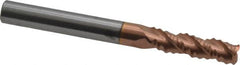 Accupro - 1/4" Diam, Coarse Pitch, 3/4" LOC, 3 Flute Solid Carbide Roughing Square End Mill - TiCN Finish, 2-1/2" OAL, 1/4" Shank Diam, Single End, Centercutting, 30° Helix - Benchmark Tooling
