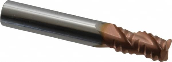 Accupro - 5/16" Diam, Coarse Pitch, 1/2" LOC, 3 Flute Solid Carbide Roughing Square End Mill - TiCN Finish, 2" OAL, 5/16" Shank Diam, Single End, Centercutting, 30° Helix - Benchmark Tooling