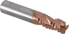 Accupro - 3/8" Diam, Coarse Pitch, 5/8" LOC, 3 Flute Solid Carbide Roughing Square End Mill - TiCN Finish, 2" OAL, 3/8" Shank Diam, Single End, Centercutting, 30° Helix - Benchmark Tooling