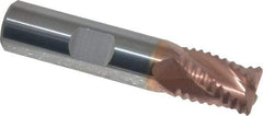 Accupro - 1/2" Diam, Coarse Pitch, 5/8" LOC, 4 Flute Solid Carbide Roughing Square End Mill - TiCN Finish, 2-1/2" OAL, 1/2" Shank Diam, Single End, Centercutting, 30° Helix - Benchmark Tooling