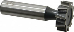 Interstate - 1" Diam x 5/16" Face Width, High Speed Steel, 12 Teeth, Shank Connection Woodruff Keyseat Cutter - Uncoated, 2-5/16" OAL x 1/2" Shank, Staggered Teeth, ANSI 1008, Old Standard B - Benchmark Tooling