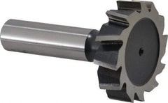 Interstate - 1-1/2" Diam x 3/8" Face Width, High Speed Steel, 16 Teeth, Shank Connection Woodruff Keyseat Cutter - Uncoated, 2-3/8" OAL x 1/2" Shank, Staggered Teeth, ANSI 1212, Old Standard G - Benchmark Tooling