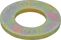 Made in USA - 9/16" Screw, Grade 8 Alloy Steel SAE Flat Washer - 19/32" ID x 1-3/16" OD, 0.121" Thick, Zinc Yellow Dichromate Finish - Benchmark Tooling