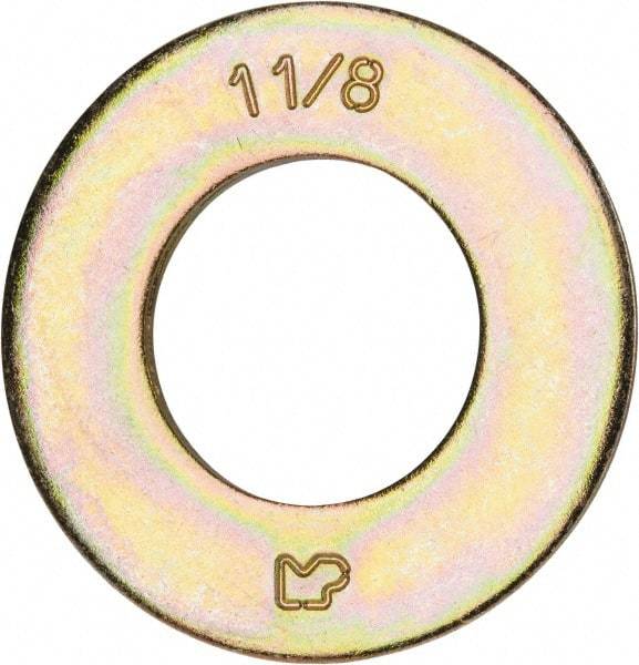 Made in USA - 1-1/8" Screw, Grade 8 Alloy Steel SAE Flat Washer - 1-3/16" ID x 2-1/4" OD, 0.16" Thick, Zinc Yellow Dichromate Finish - Benchmark Tooling