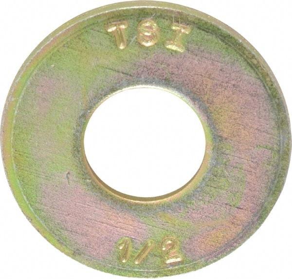 Made in USA - 1/2" Screw, Grade 8 Alloy Steel USS Flat Washer - 0.557" ID x 1.405" OD, 0.132" Thick, Zinc Yellow Dichromate Finish - Benchmark Tooling