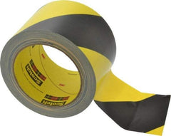 3M - Black & Yellow Striped Vinyl Tape - 3" Wide x 5.4 mil Thick, General Traffic - Benchmark Tooling