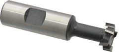 Interstate - 25/32" Cut Diam, 21/64" Cut Width, 13/32" Neck Diam, 3/4" Shank Diam, 3-1/4" OAL, High Speed Steel T-Slot Cutter - TiN Finish, 3/8" Bolt, 2-1/16" Shank Length, Staggered Teeth - Benchmark Tooling