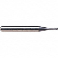 Emuge - 1/32" Diam, 1/16" LOC, 2 Flute Solid Carbide Roughing & Finishing End Mill - TiAlN Finish, 2" OAL, 1/4" Shank Diam, Cylindrical Shank, 30° Helix, Stub Length - Benchmark Tooling