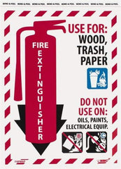 NMC - Fire Extinguisher - Use for: Wood, Paper, Trash - Do Not Use on: Oils, Paints, Electrical Equipment, Pressure Sensitive Vinyl Fire Sign - 9" Wide x 12" High - Benchmark Tooling