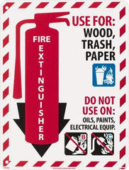 NMC - Fire Extinguisher - Use for: Wood, Paper, Trash - Do Not Use on: Oils, Paints, Electrical Equipment, Plastic Fire Sign - 9" Wide x 12" High - Benchmark Tooling