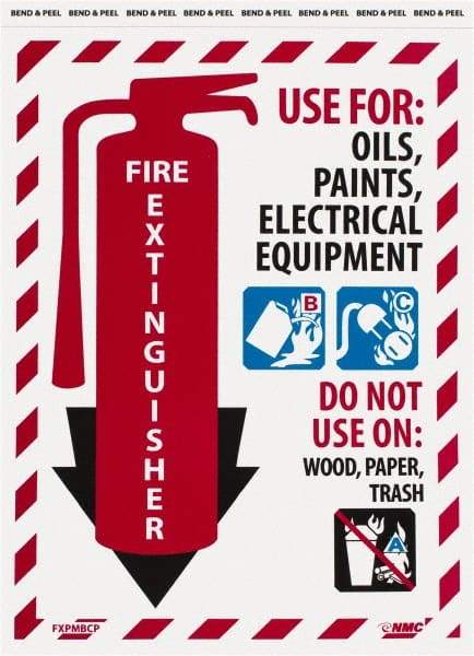 NMC - Fire Extinguisher - Use for: Oils, Paints, Electrical Equipment - Do Not Use on: Wood, Paper, Trash, Pressure Sensitive Vinyl Fire Sign - 9" Wide x 12" High - Benchmark Tooling