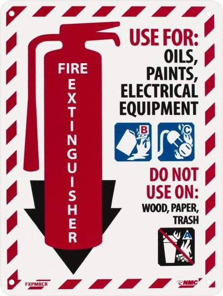 NMC - Fire Extinguisher - Use for: Oils, Paints, Electrical Equipment - Do Not Use on: Wood, Paper, Trash, Plastic Fire Sign - 9" Wide x 12" High - Benchmark Tooling