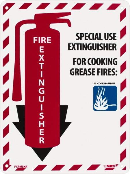 NMC - Fire Extinguisher - Special Use Extinguisher for Cooking Grease Fire:, Plastic Fire Sign - 9" Wide x 12" High - Benchmark Tooling