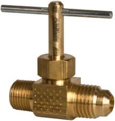 Parker - 1/4 x 1/8" Pipe, Inline Needle Valve - Flare x MNPTF Ends, Brass Valve, 150 Max psi - Benchmark Tooling