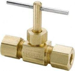 Parker - 3/8" Pipe, Inline Needle Valve - Compression x Compression Ends, Brass Valve, 150 Max psi - Benchmark Tooling
