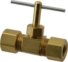 Parker - 5/16" Pipe, Inline Needle Valve - Compression x Compression Ends, Brass Valve, 150 Max psi - Benchmark Tooling