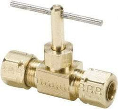 Parker - 3/8" Pipe, Inline Needle Valve - Compression x Compression Ends, Brass Valve, 150 Max psi - Benchmark Tooling