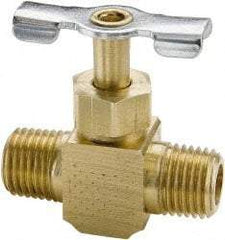 Parker - 1/8" Pipe, Inline Needle Valve - MNPTF x MNPTF Ends, Brass Valve, 150 Max psi - Benchmark Tooling