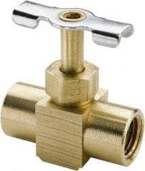 Parker - 1/4" Pipe, Inline Needle Valve - FNPTF x FNPTF Ends, Brass Valve, 150 Max psi - Benchmark Tooling