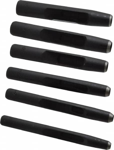 General - 6 Piece, 3/16 to 1/2", Hollow Punch Set - Square Shank, Comes in Plastic Roll - Benchmark Tooling