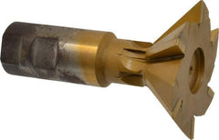 Made in USA - 3" Diam x 1" Width of Cut, 45° Included Angle, Carbide-Tipped Dovetail Cutter - 1-1/4" Shank Diam, 4-1/2" Overall Length, 0.02" Corner Radius, Weldon Flat, TiN Coated - Benchmark Tooling