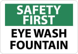 NMC - "Safety First - Eye Wash Fountain", 10" Long x 14" Wide, Aluminum Safety Sign - Rectangle, 0.04" Thick, Use for First Aid - Benchmark Tooling