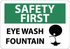 NMC - "Safety First - Eye Wash Fountain", 10" Long x 14" Wide, Pressure-Sensitive Vinyl Safety Sign - Rectangle, 0.004" Thick, Use for First Aid - Benchmark Tooling