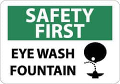 NMC - "Safety First - Eye Wash Fountain", 10" Long x 14" Wide, Aluminum Safety Sign - Rectangle, 0.04" Thick, Use for First Aid - Benchmark Tooling