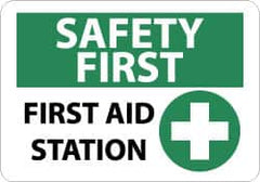 NMC - "Safety First - First Aid Station", 10" Long x 14" Wide, Aluminum Safety Sign - Rectangle, 0.04" Thick, Use for First Aid - Benchmark Tooling